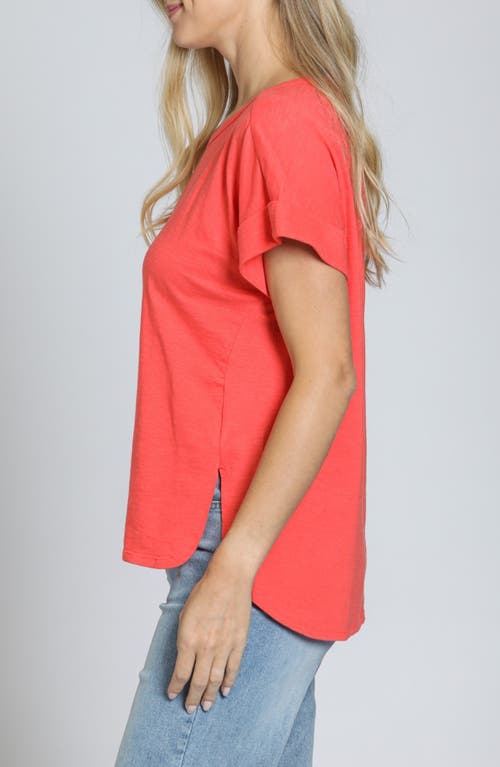 Apny High-low Hem Cuffed T-shirt In Hot Coral