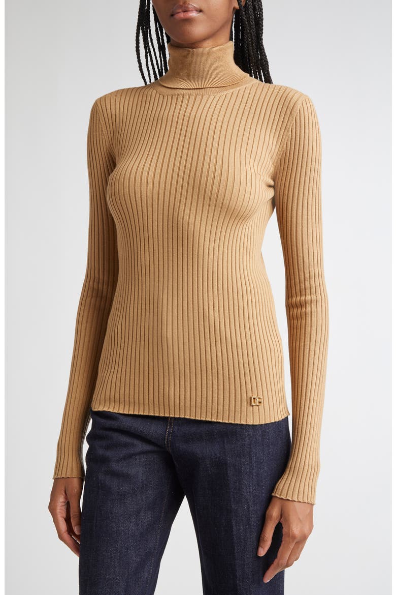 Virgin Wool Blend Rib Turtleneck Sweater, Alternate, color, M2366 BEIGE MEDIO