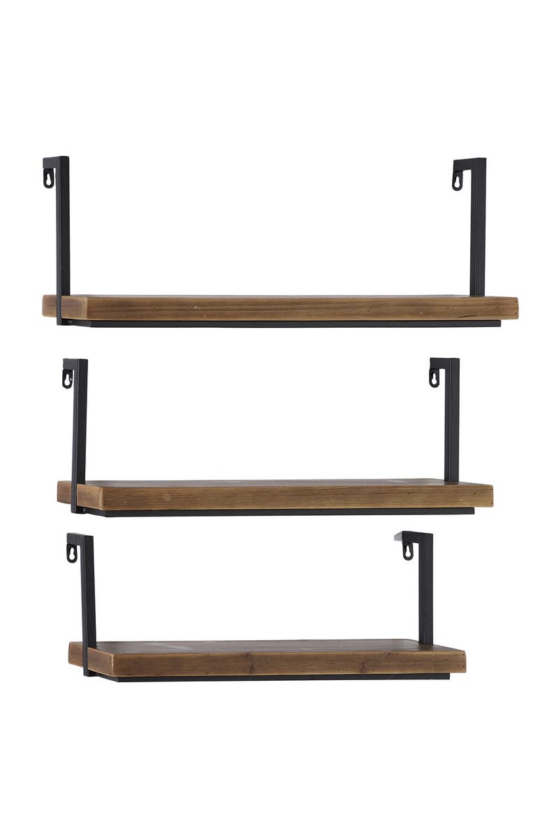SONOMA SAGE HOME Brown Wood Industrial Wall Shelf - Set of 3, Alternate, color, Brown