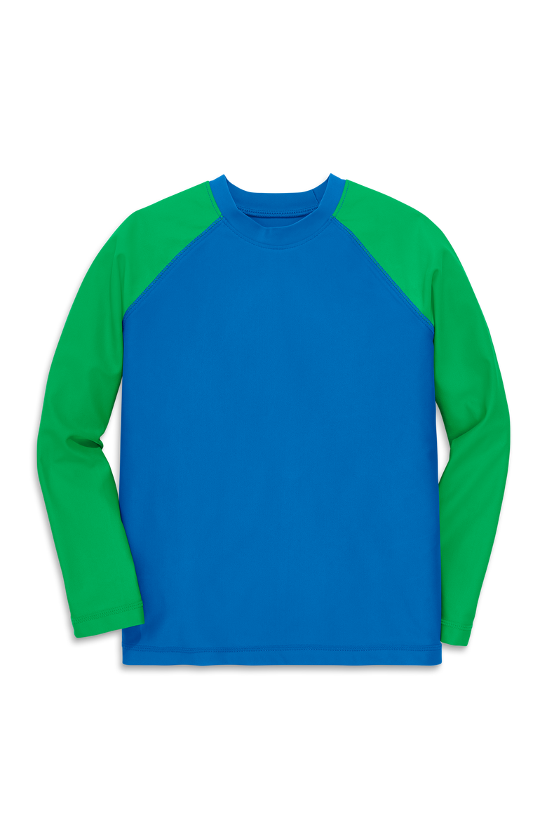Primary Kids Long Sleeve Baseball Rash Guard, Main, color, Blueberry Green Apple