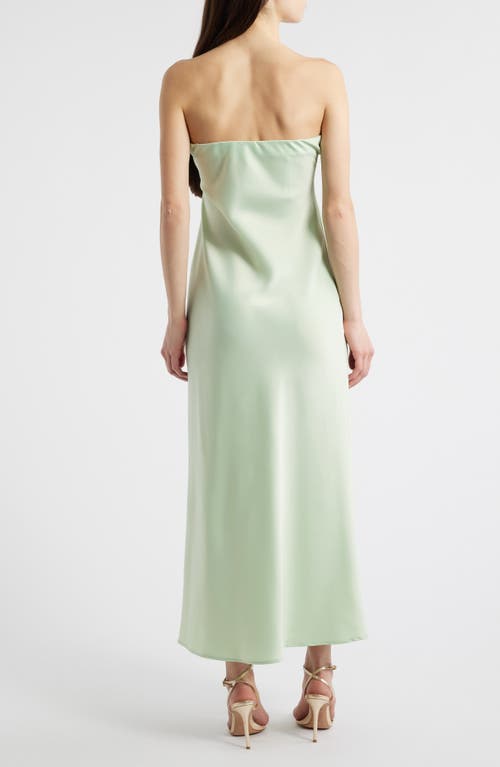 Wayf Madelyn Strapless Bias Cut Satin Dress In Pistachio