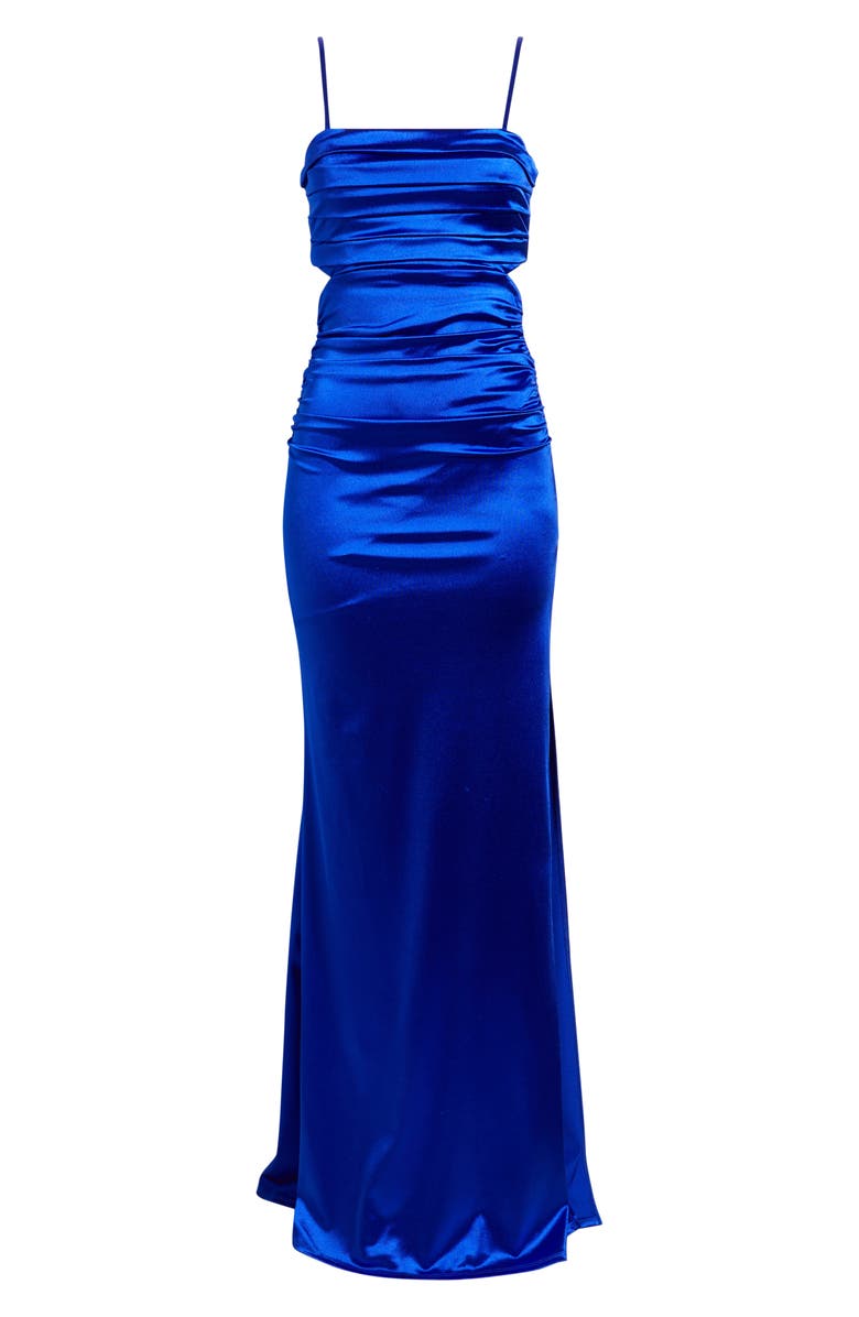 Emerald Sundae Ruched Sleeveless Satin Gown, Main, color, Cobalt