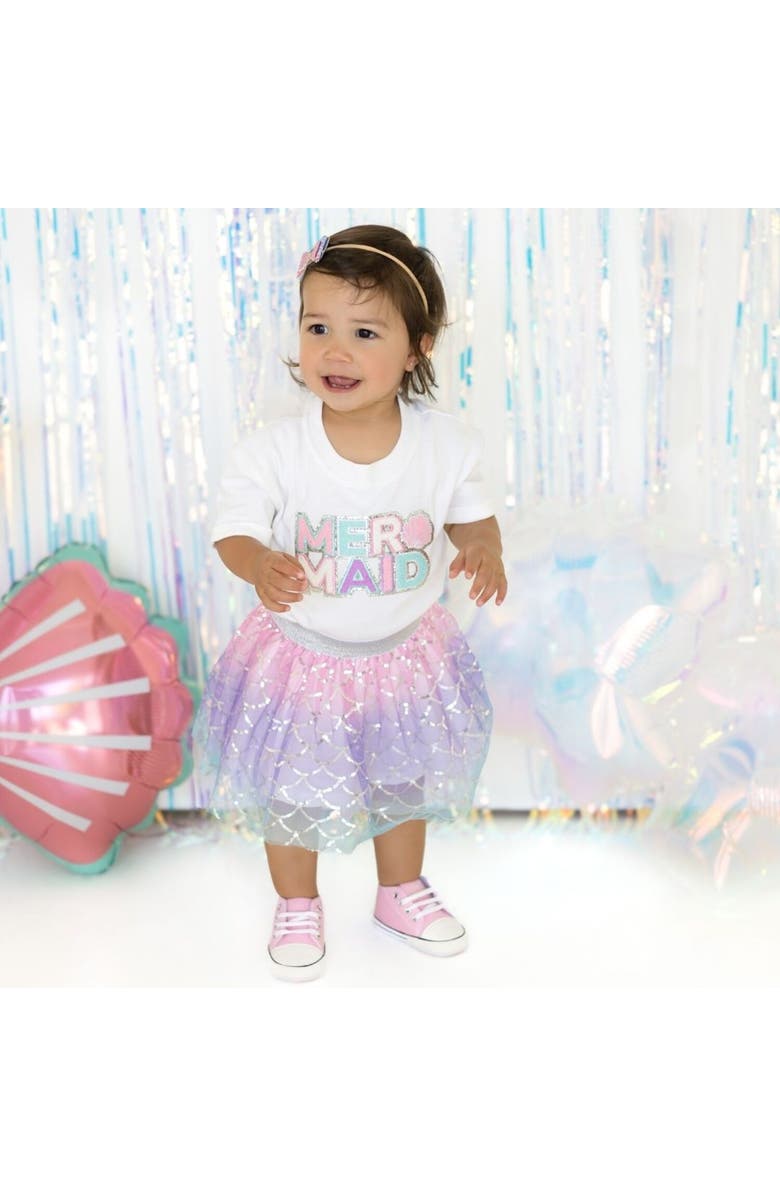 Sweet Wink Mermaid Patch Short Sleeve Romper, Alternate, color, White