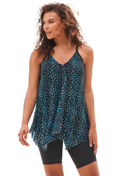 Longer-Length Draped Mesh Racerback Tankini Top