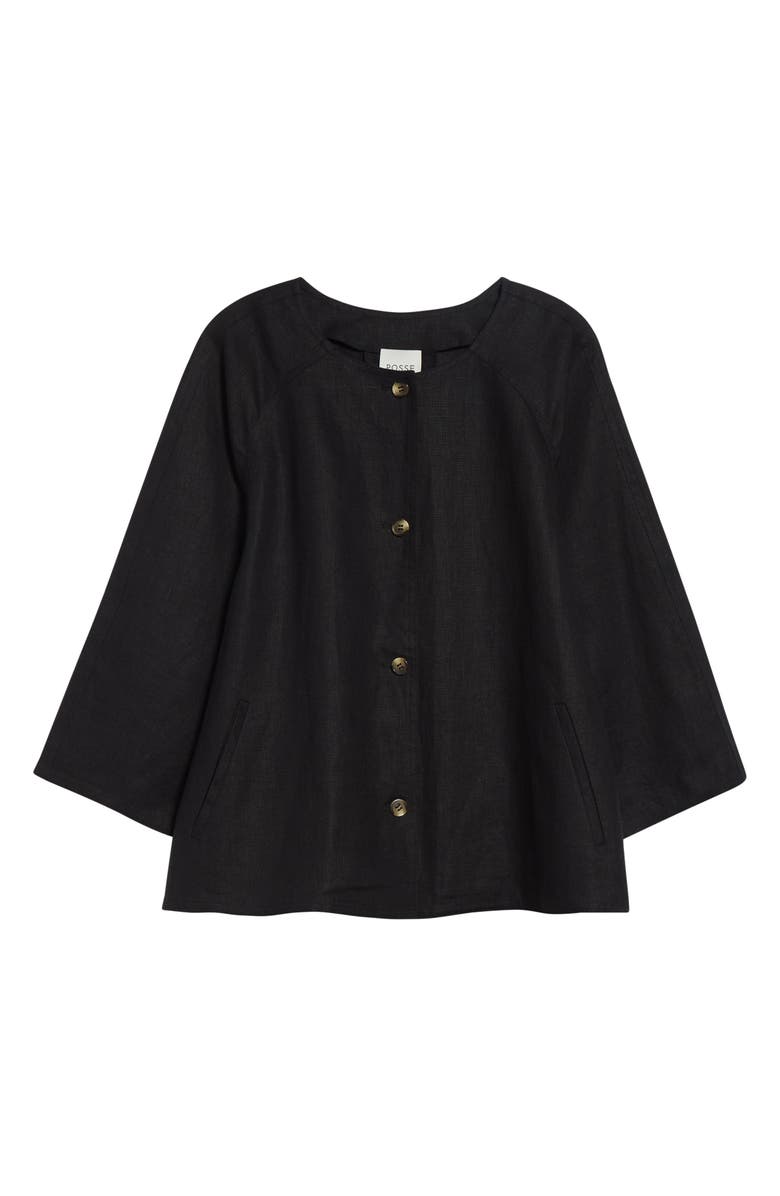 POSSE Olivia Flare Linen Button-Up Top, Alternate, color, Black