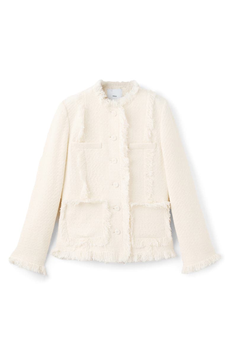 MANGO Fray Trim Tweed Jacket, Main, color, Off White