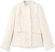 MANGO Fray Trim Tweed Jacket