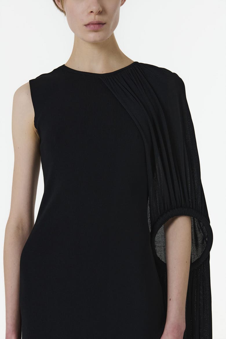 Asymmetric Shoulder Hoop Knit Dress, Alternate, color, Black