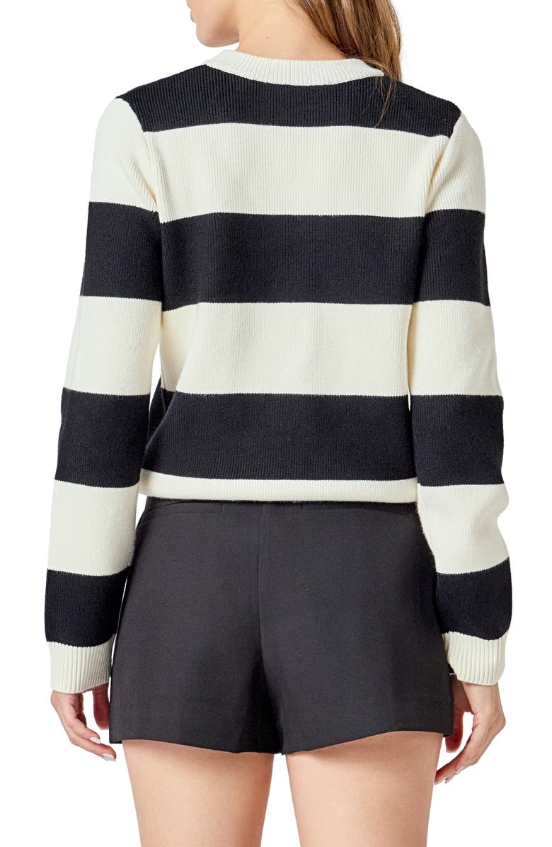 Endless Rose Bisous Stripe Sweater, Alternate, color, Black/ Cream