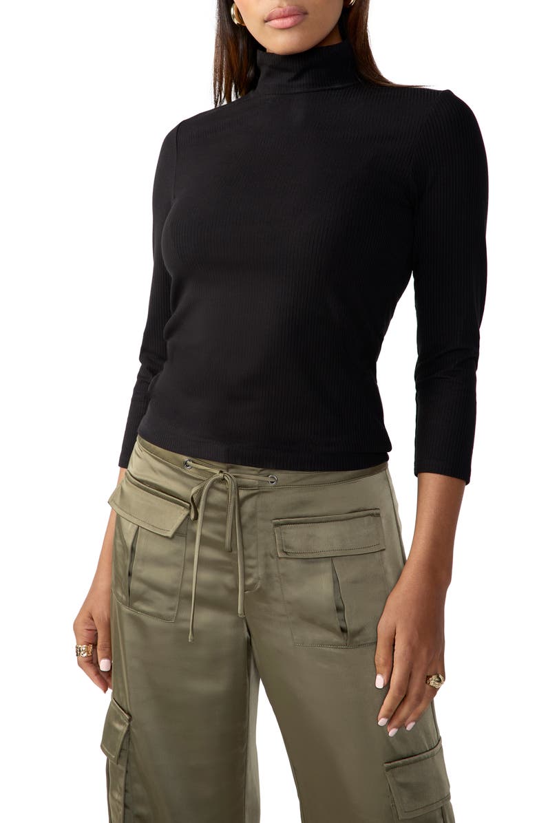 Sanctuary Rib Three Quarter Sleeve Mock Neck Top, Main, color,