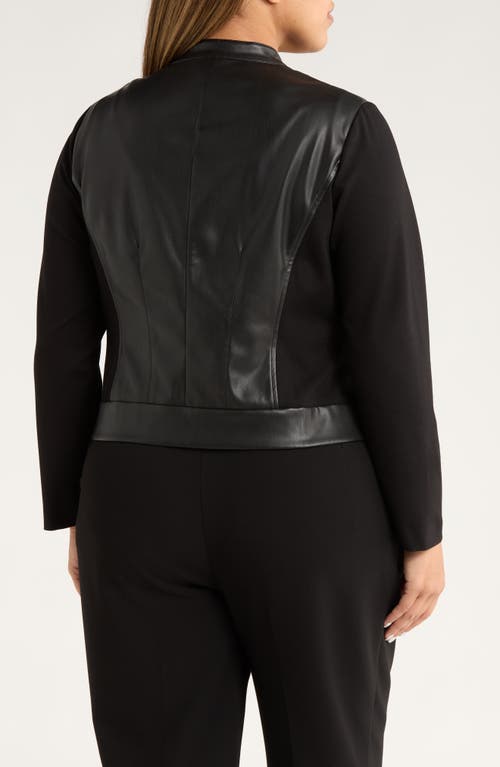 Ak Anne Klein Faux Leather Mixed Media Jacket In Black