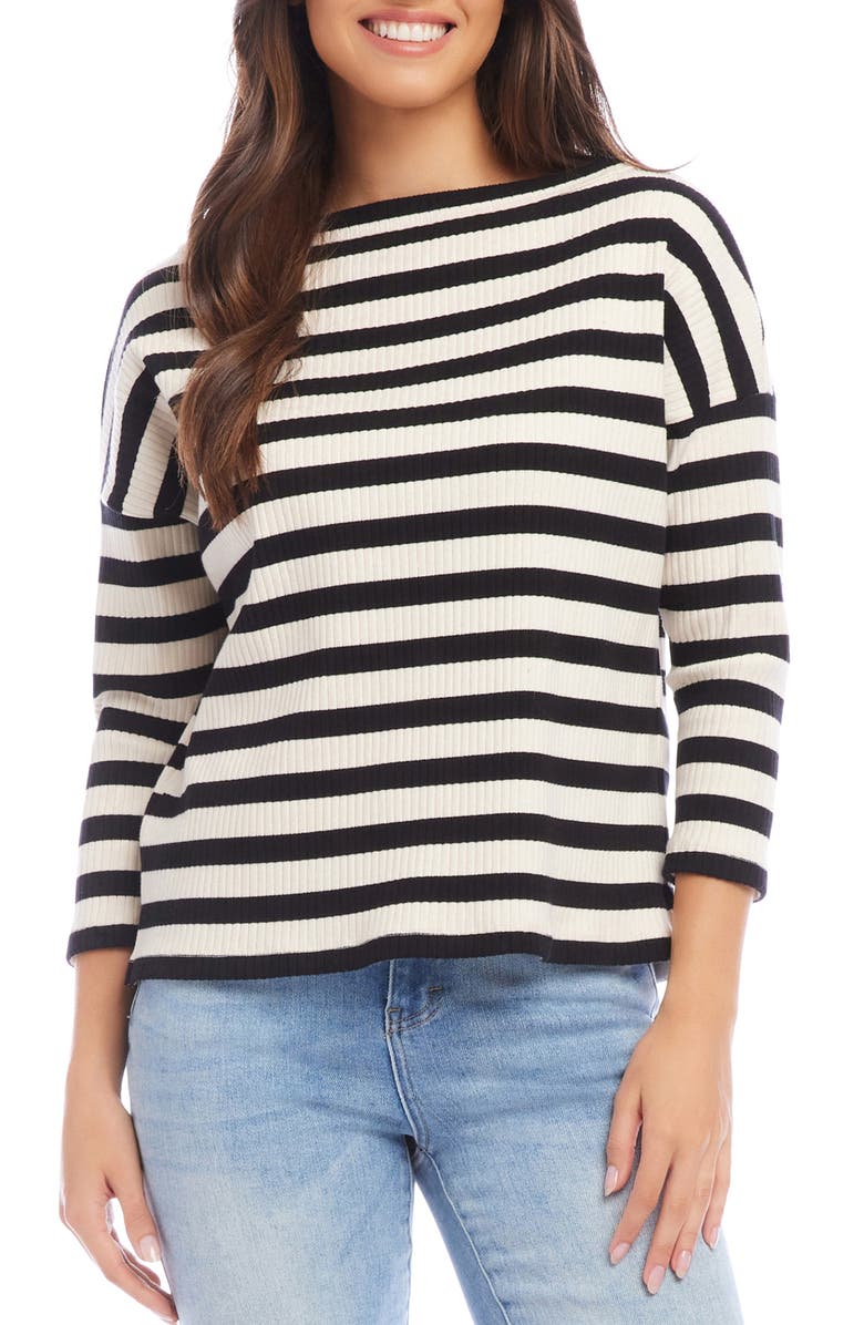 Karen Kane Stripe Rib Stretch Cotton Top, Main, color,