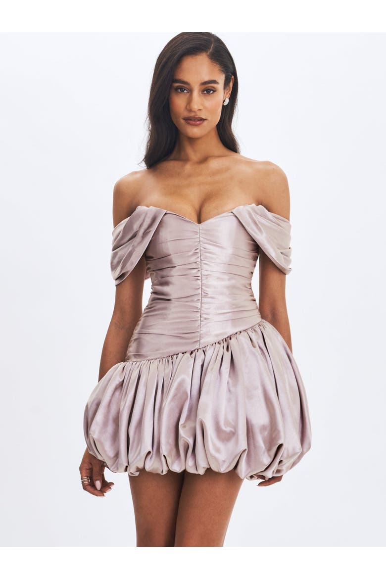 Milena Ruched Asymmetrical Bubble Mini Dress, Alternate, color, Champagne