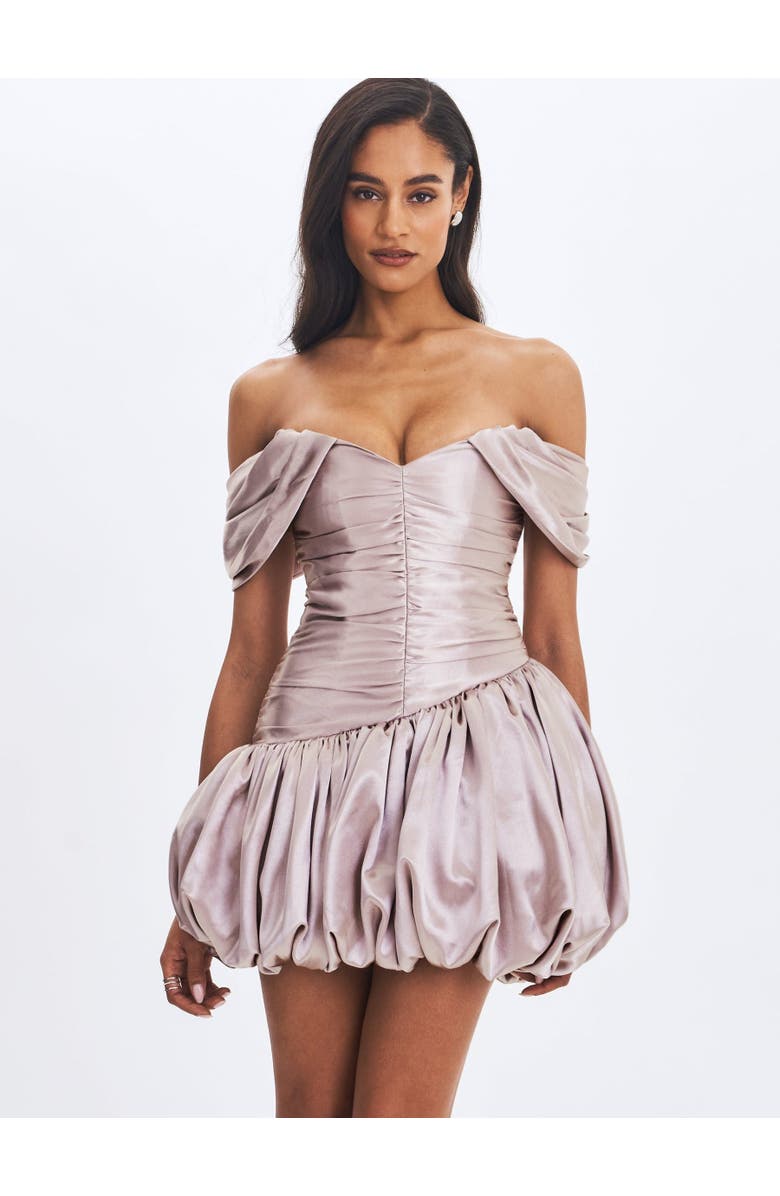 Miss Circle Milena Ruched Asymmetrical Bubble Mini Dress, Alternate, color, Champagne