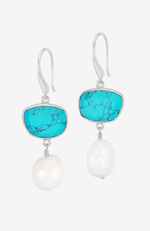 Turquoise Pebble & Pearl Drop Earrings