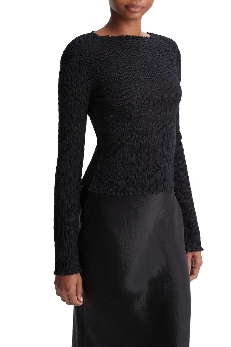 Smocked Long Sleeve Top, Main, color, BLACK