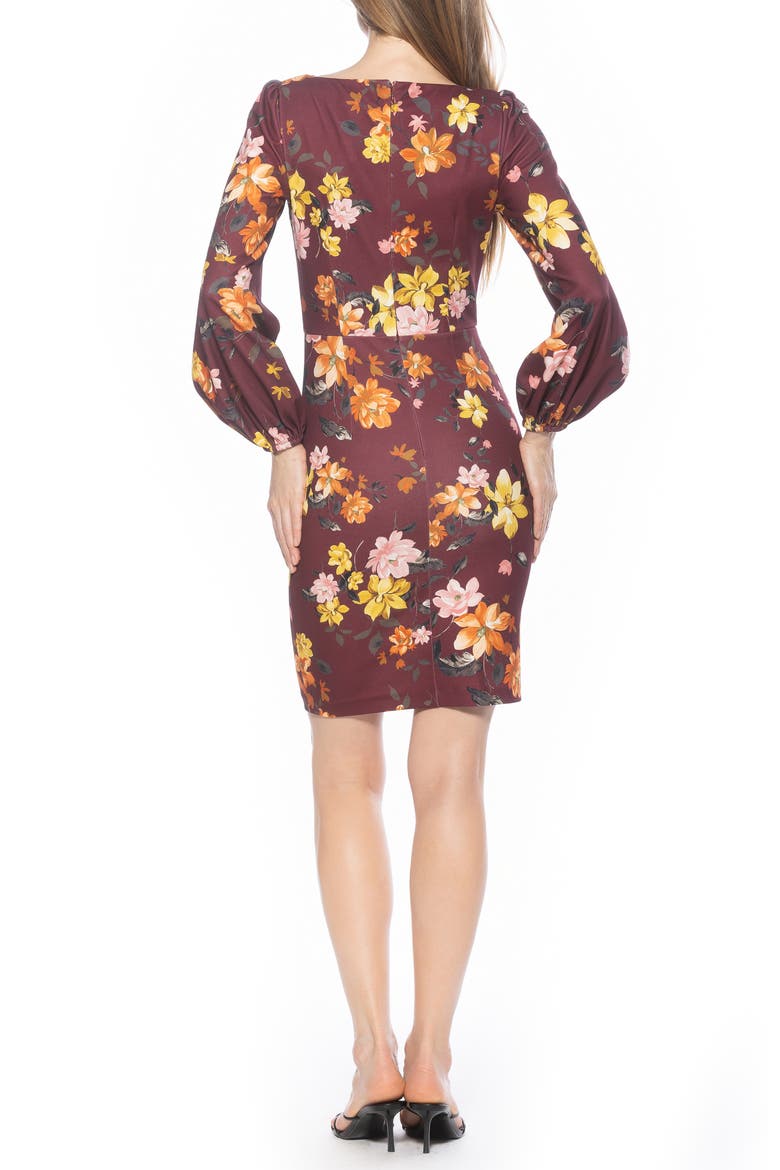 Elowen Boatneck Long Sleeve Sheath Dress, Alternate, color, BURGUNDY MULTI