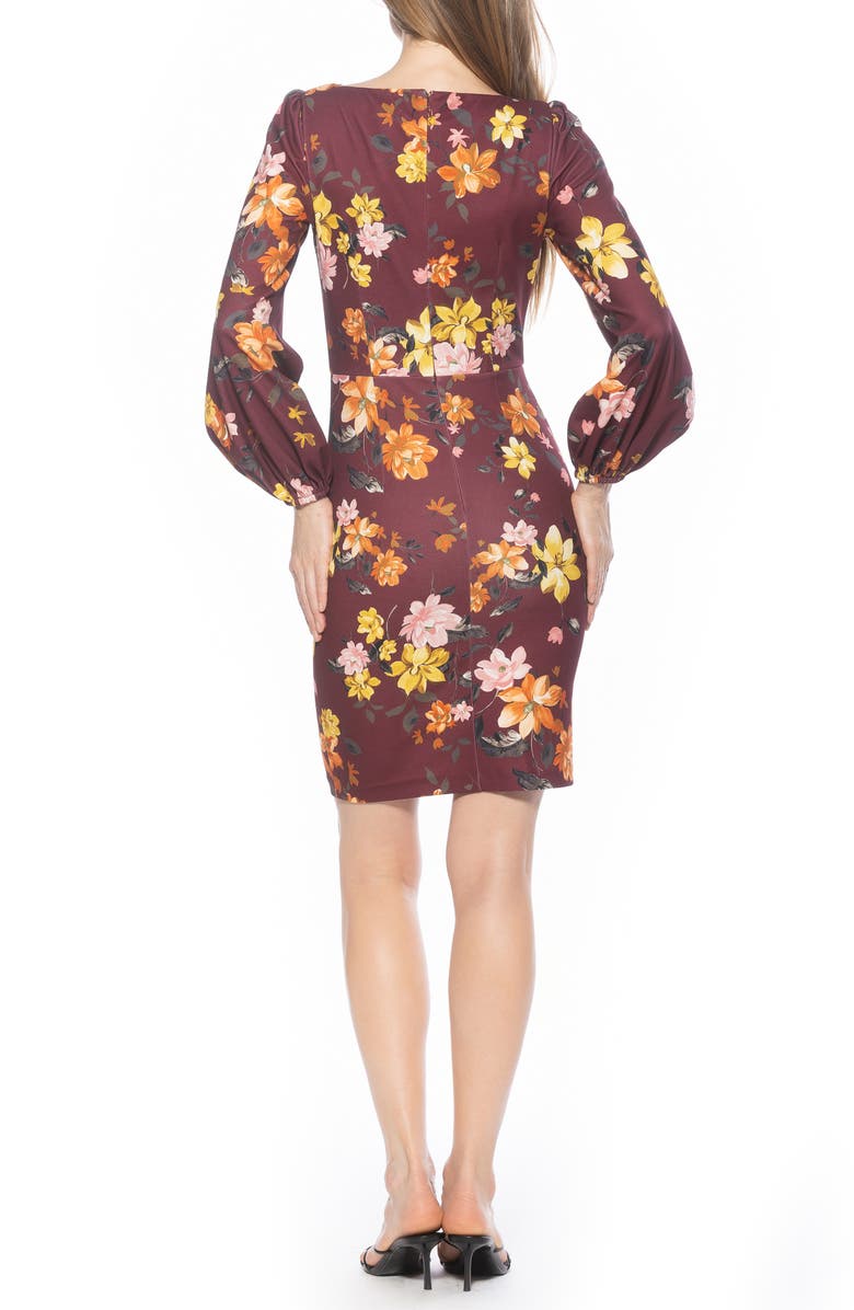 Alexia Admor Elowen Boatneck Long Sleeve Sheath Dress, Alternate, color, Burgundy Multi