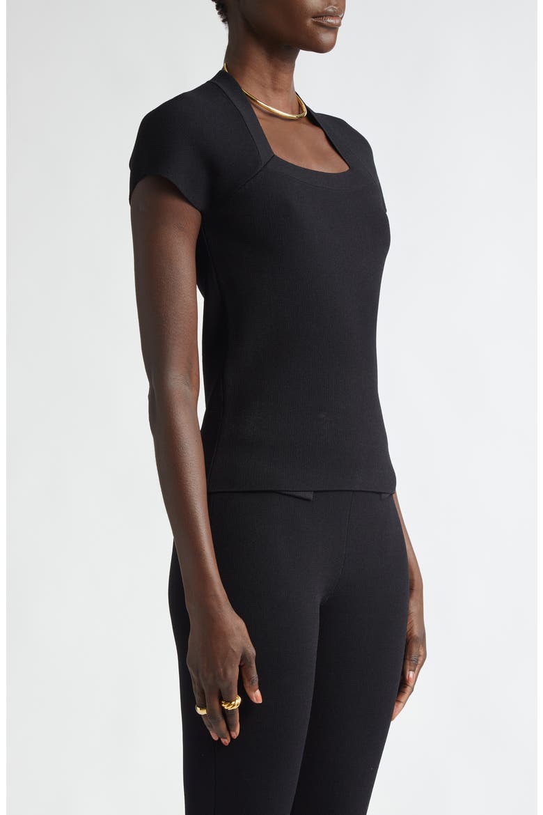Interlock Knit Short Sleeve Sweater, Alternate, color, BLACK
