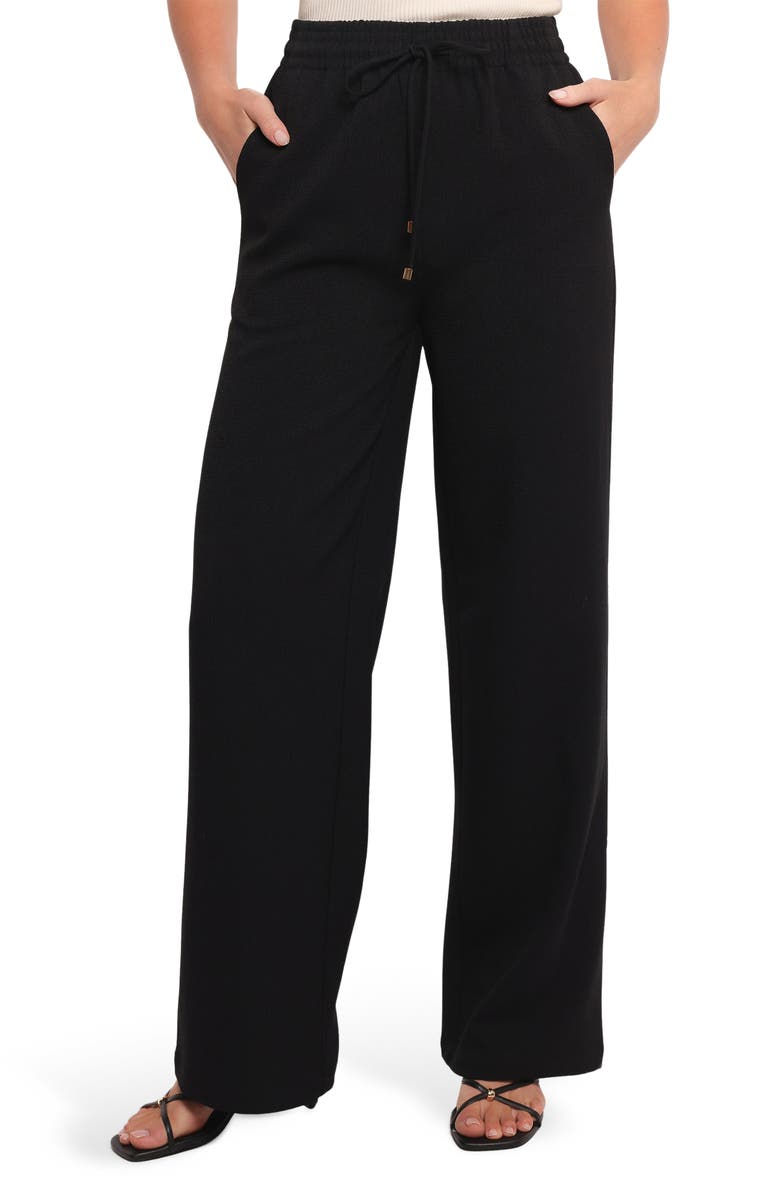 Petal & Pup Tie Waist Wide Leg Crepe Pants, Main, color, Black