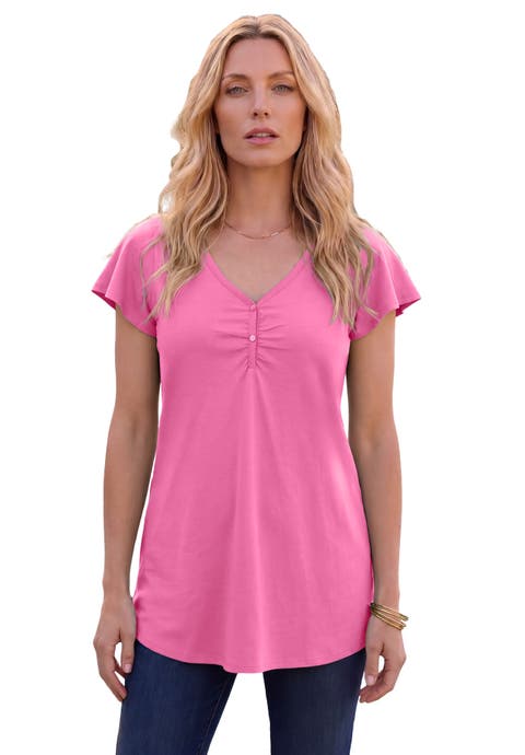 Plus Size Cotton Ultimate Flutter Sleeve Sweetheart Tee (Plus)