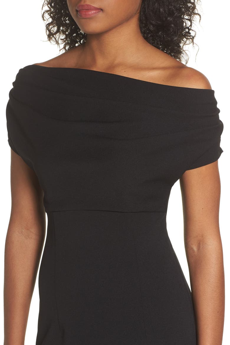 Hannah Off the Shoulder Crepe Trumpet Gown, Alternate, color, BLACK