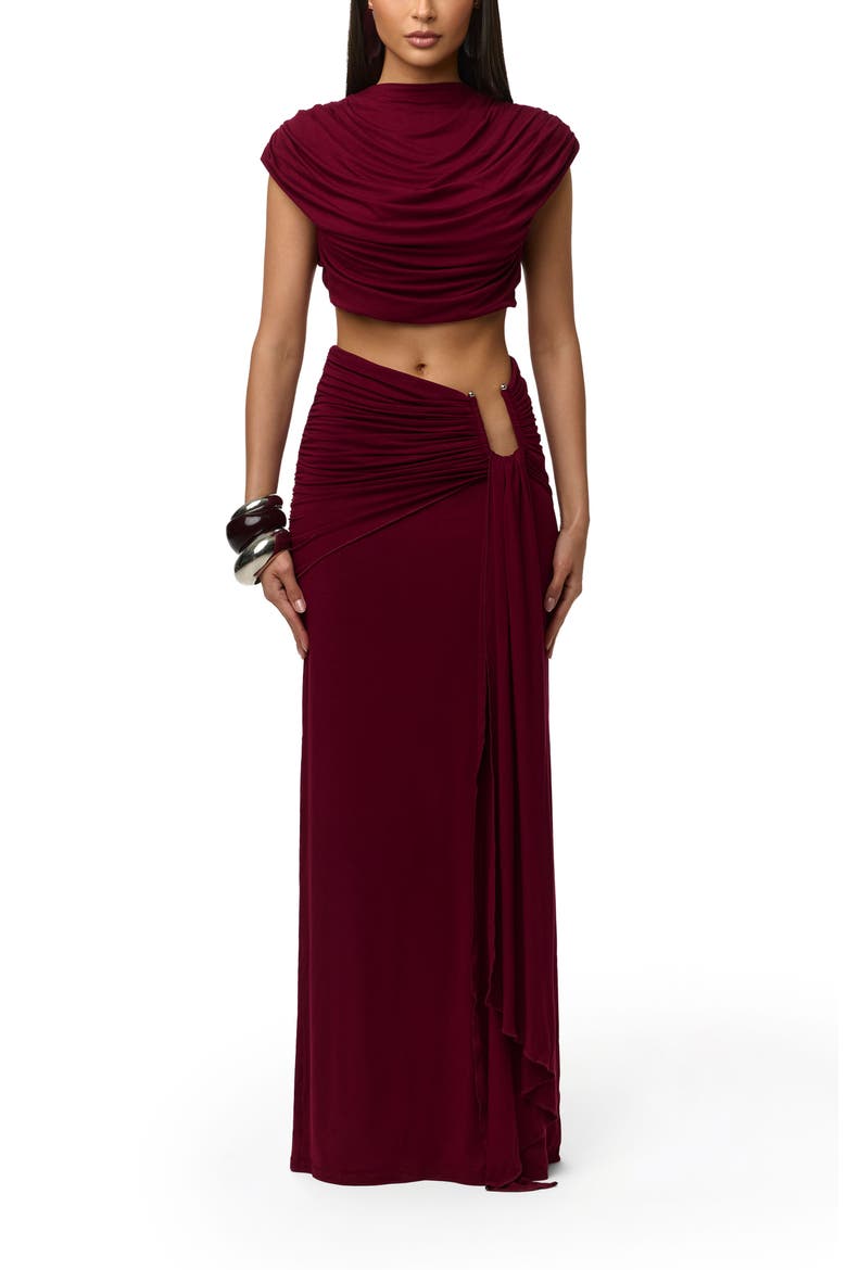 Smooth Draped Crop Top, Alternate, color, SANGRIA