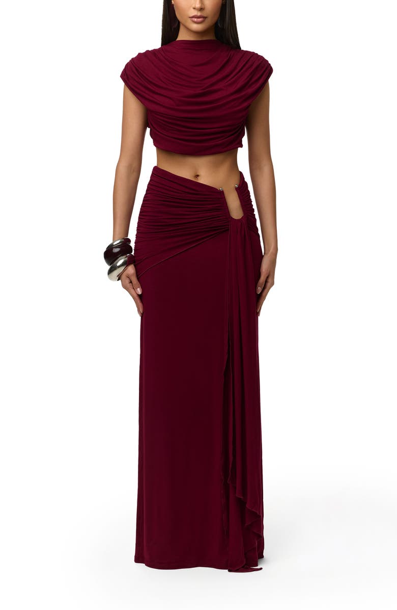 Naked Wardrobe Smooth Draped Crop Top, Alternate, color, Sangria
