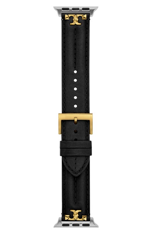 Tory Burch The Kira Leather 20mm Apple Watch® Watchband In Black