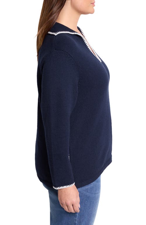 Nic + Zoe Nic+zoe Blanket Stitch Getaway Sweater In Dark Indigo