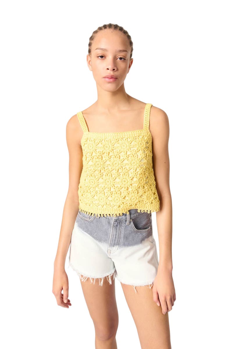 maje Crochet-knit Crop Top, Alternate, color, Yellow Banana
