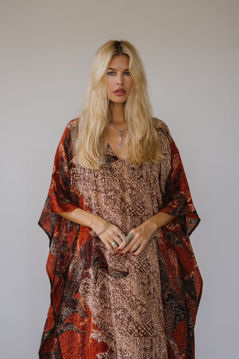 Long Caftan Alix, Alternate, color, Brown