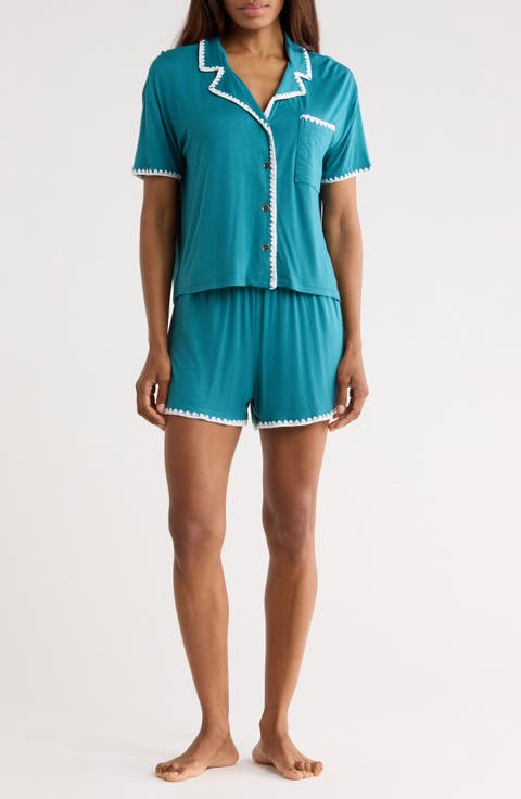 Whipstitched Short Sleeve Top & Shorts Pajamas