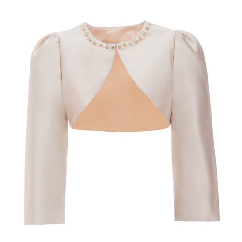 Tulleen Cropped Satin Cardigan In Champagne