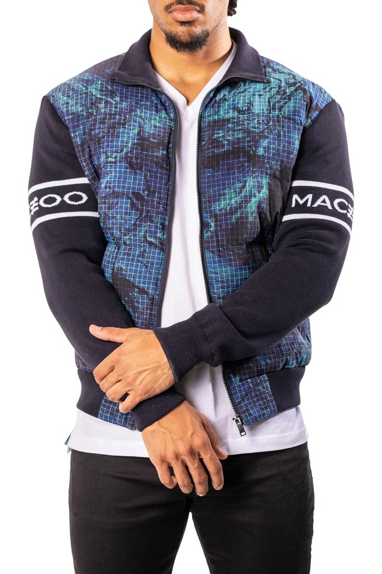 Oceanography Mixed Media Insulated Bomber Jacket, Alternate, color, BLUE