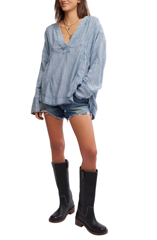 Free People By The Shore Oversize Top In Indigo Stripe Combo