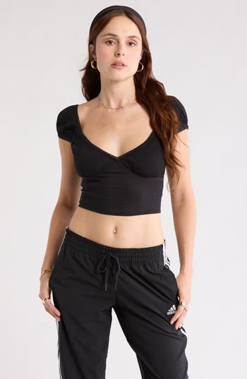 Abound Smocked Cap Sleeve Crop Top In Black