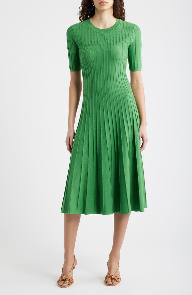 Elie Tahari The Wanda Fit & Flare Sweater Dress, Main, color, Meadow