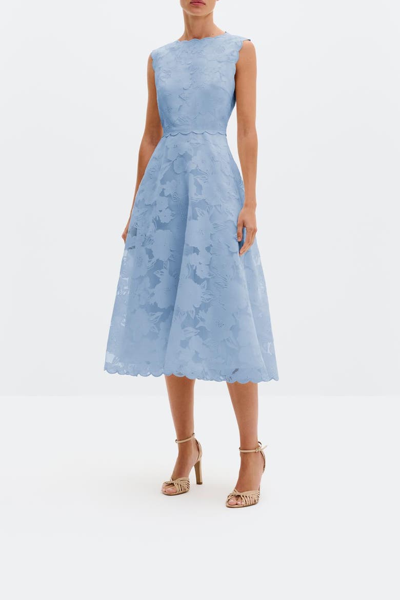 Elin Round Neck Lace A-Line Dress, Alternate, color, Sky
