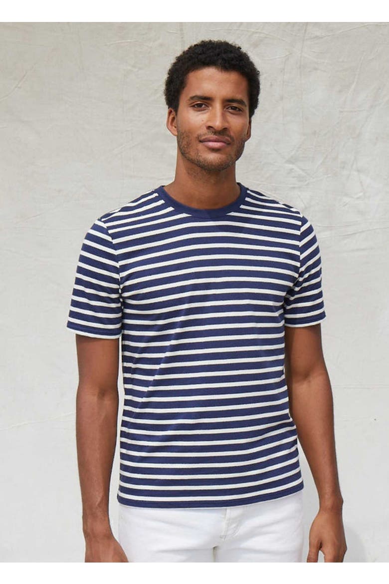 PLOUIDER - Breton Crew Neck T-Shirt, Main, color, navy/ecru