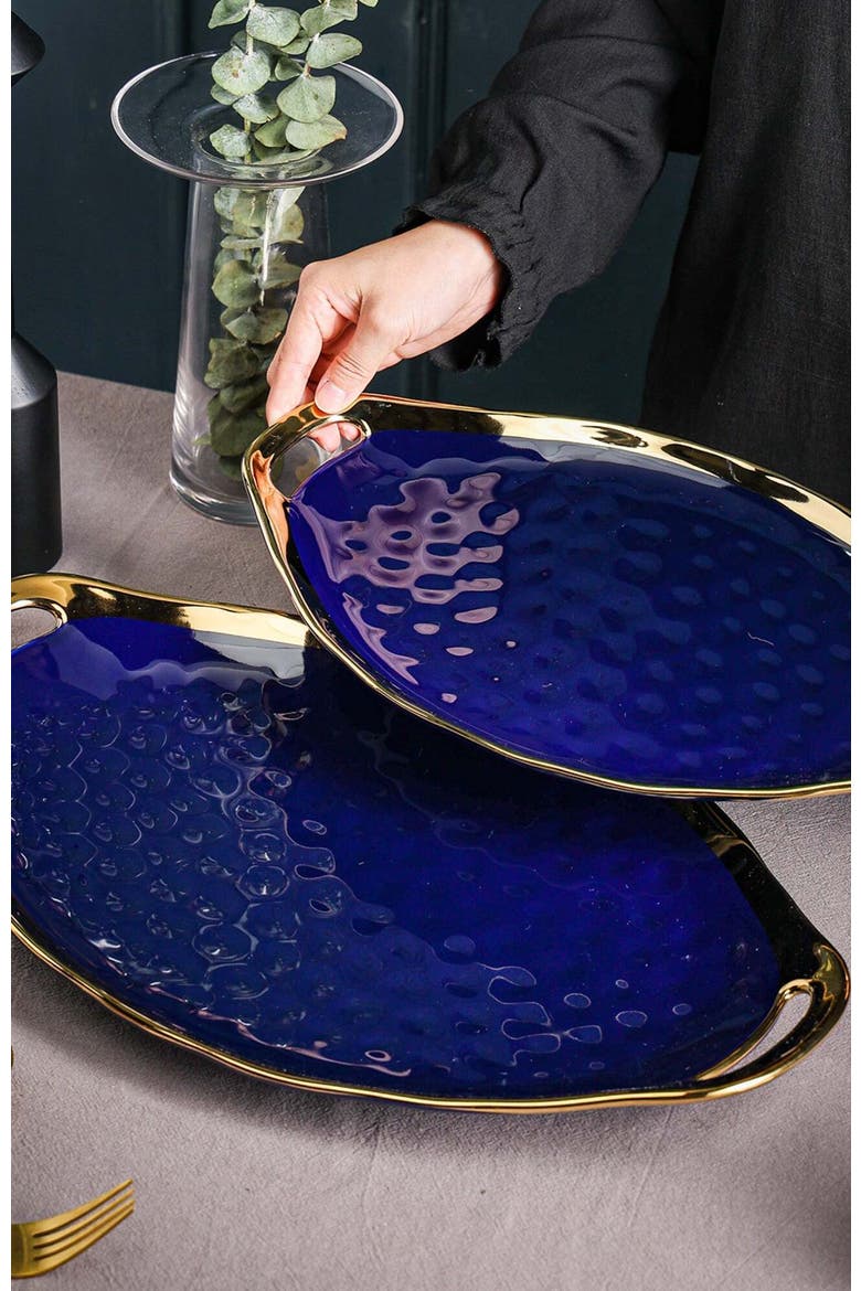 Florian Porcelain 2-Piece Serving Plate Set, Alternate, color, Blue
