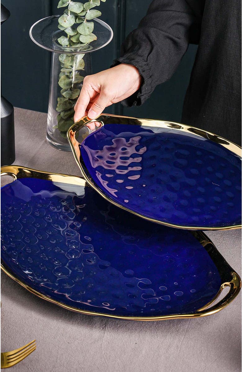 Stone Lain Florian Porcelain 2-Piece Serving Plate Set, Alternate, color, Blue