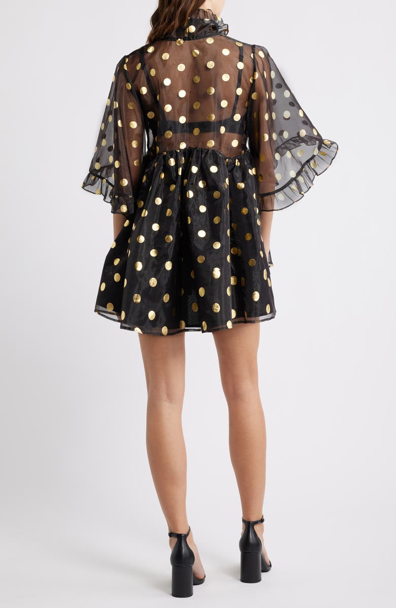 Sister Jane Swing Spot Organza Babydoll Minidress, Alternate, color, Black