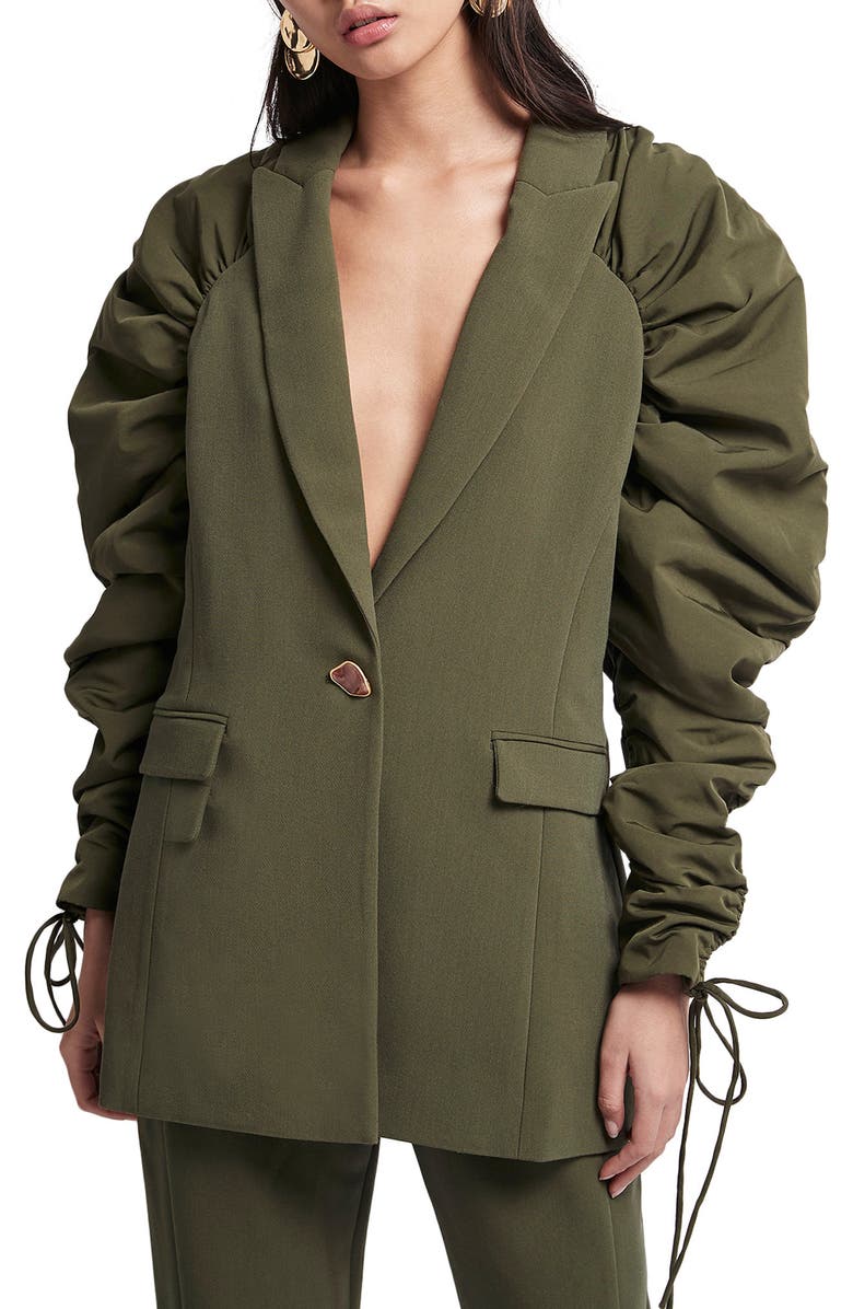 Aje Interlace Ruched Sleeve Blazer, Main, color, 