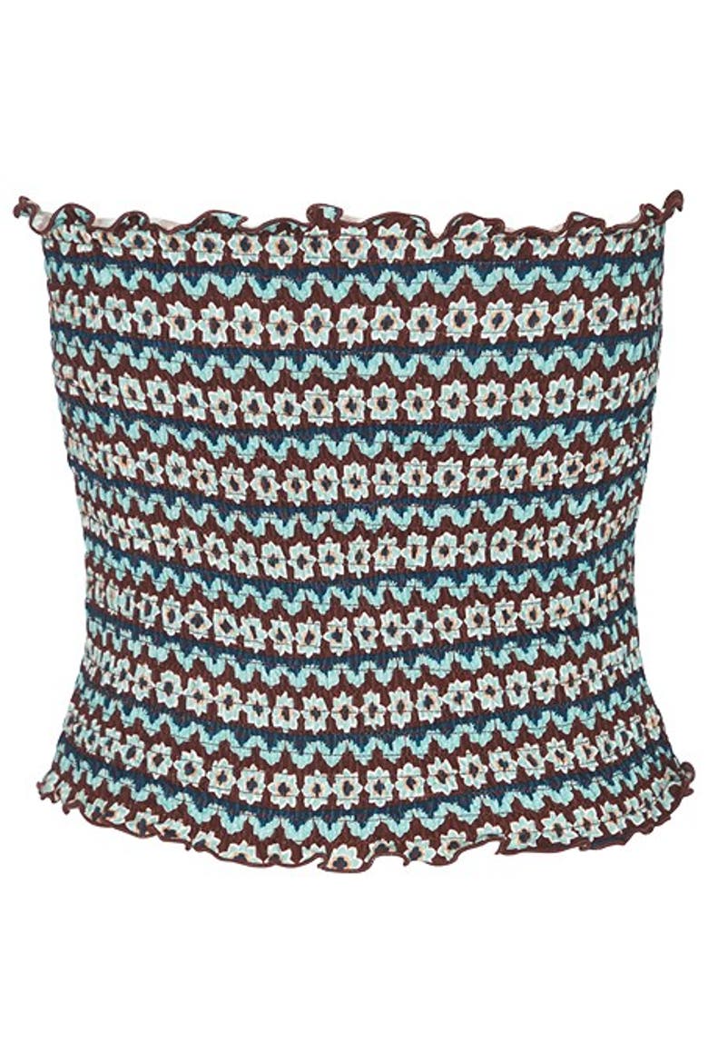 Women's Smocked Strapless Top, Alternate, color, Blue Multi