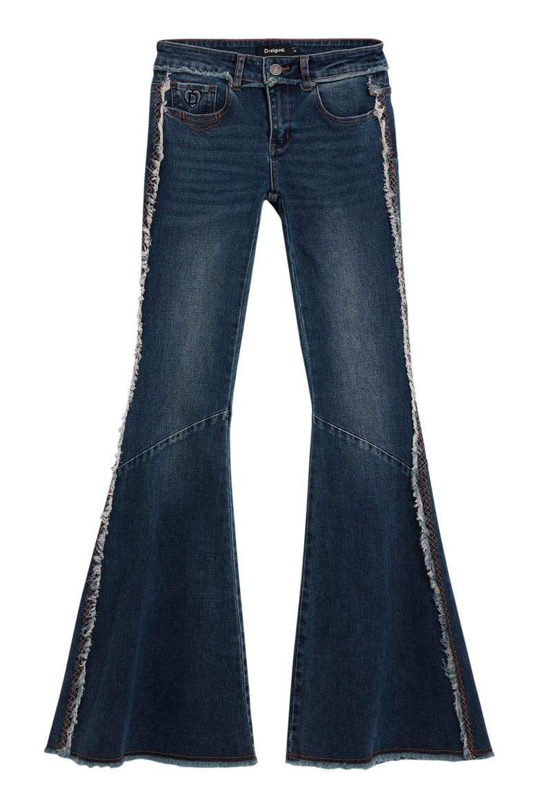 Embroidery Trim Flare Jeans, Alternate, color, DARK BLUE