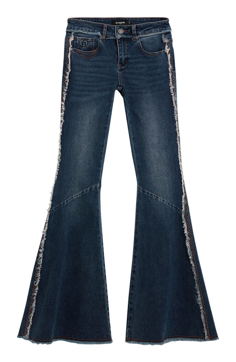 Desigual Embroidery Trim Flare Jeans, Alternate, color, Dark Blue