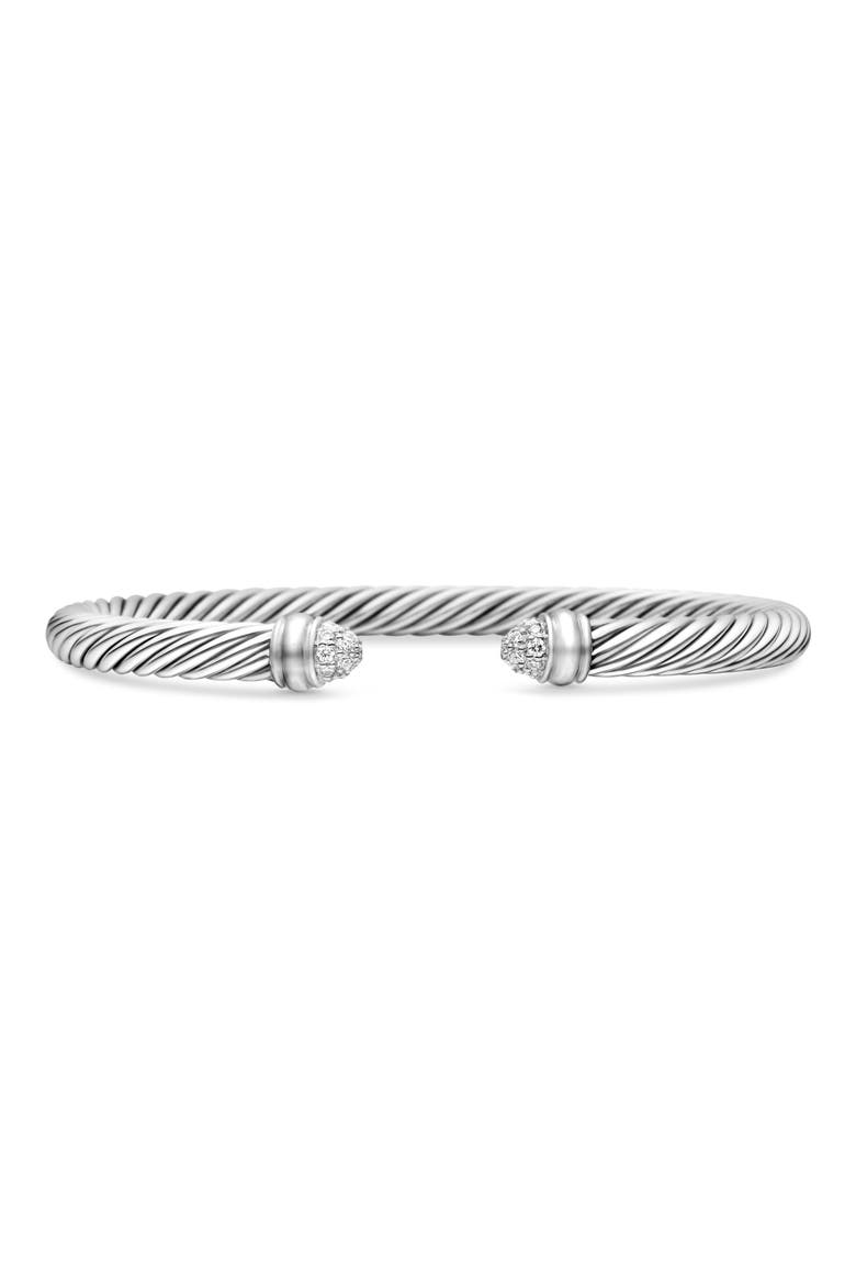 Classic Cable Bracelet in Sterling Silver with Pavé Diamond Domes, 5mm, Main, color, DIAMOND