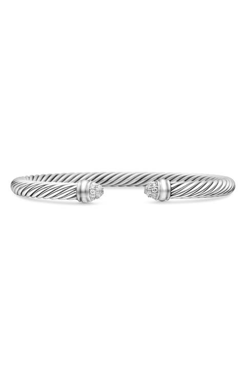 Classic Cable Bracelet in Sterling Silver with Pavé Diamond Domes, 5mm