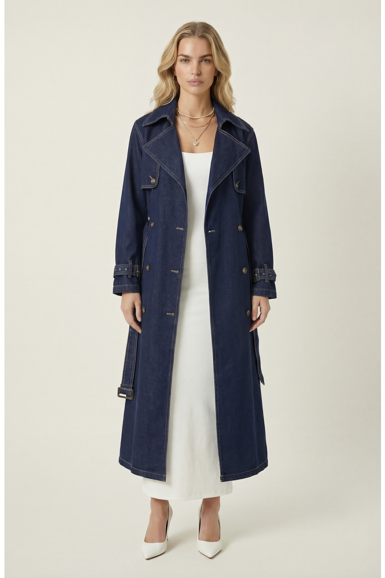 Denim Trench Coat, Main, color, Dark Blue